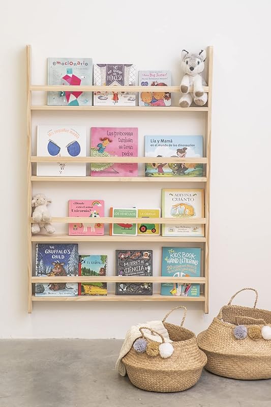 Estantería Montessori/Librería Montessori tamaño XL para pared (95 x 141 x 10cm) realizada 100% en madera natural