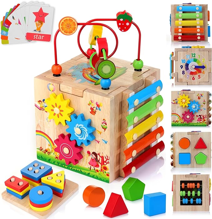 Cubo de actividades montessori de madera para bebés