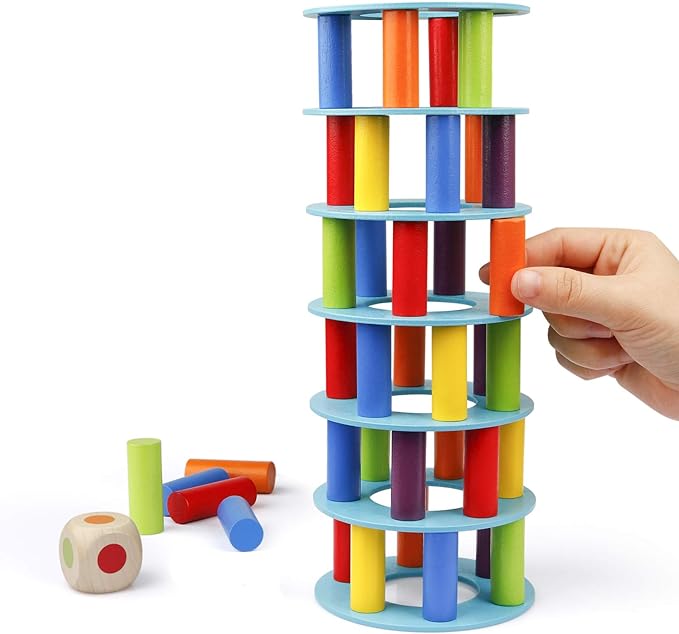 Juego de apilamiento de torre de madera montessori
