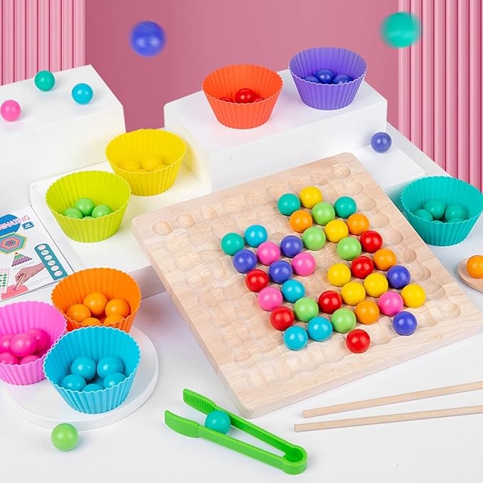 Juego de cuentas de madera arcoíris para niños
