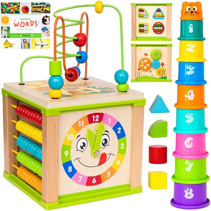 Cubo de actividades de madera, juguetes Montessori para niñas de 1 año